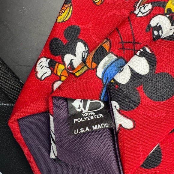 Mickey Unlimited Disney Mickey Mouse Playing Soccer Mens Necktie Red 52”L 4”W - Picture 9 of 9